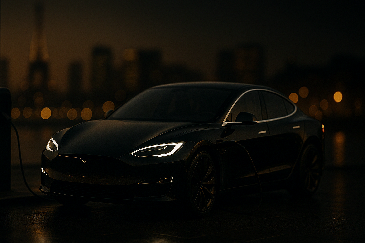 Voiture électrique noire, silhouette premium